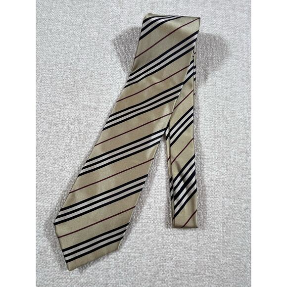 Burberry Mens Tan Striped 100% Silk Necktie 59" × 4" Classic Designer Tie Luxury - Picture 1 of 7